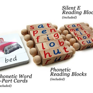 The Complete Phonics Learn to Read Set by Quality Montessori Includes Phonetic and Silent E Reading Blocks and 3-Part Nomenclature Cards image 8