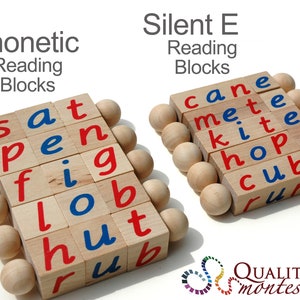 Both Phonetic and Silent E Reading Rod Sets by Quality Montessori Handmade Manipulative Educational Toys for Beginning Readers image 2