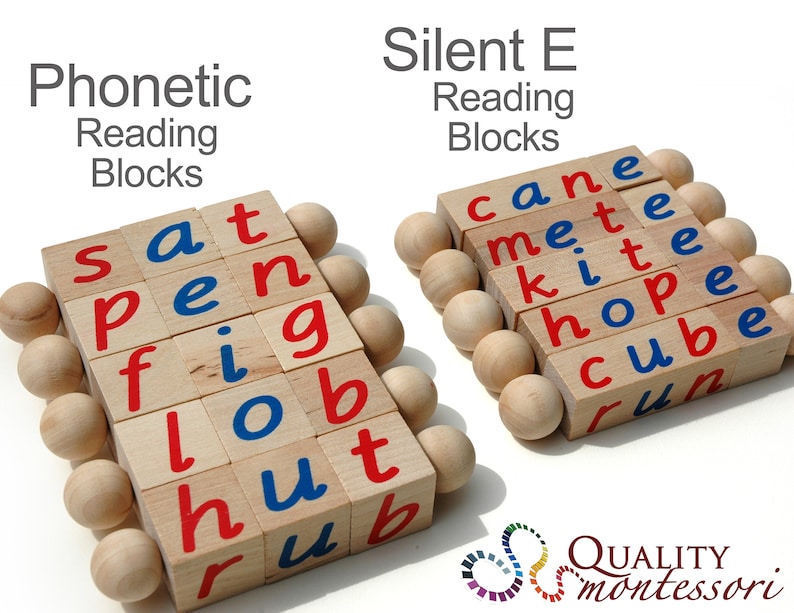 Both Phonetic and Silent E Reading Rod Sets by Quality Montessori Handmade Manipulative Educational Toys for Beginning Readers image 2