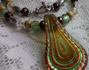 Green and Copper Glass Teardrop Pendant Necklace