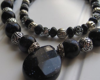 Midnight Blue Goldstone Necklace and Bracelet Set
