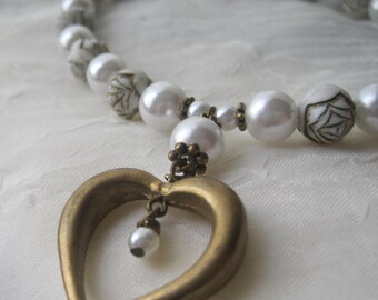Brass Heart Necklace Bracelet and Earrings Set