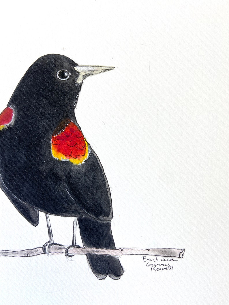 One-of-a-kind, original black bird watercolor painting, zen decor image 4