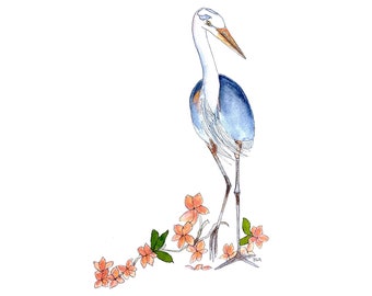 Blue heron, bird art,  bird wall art for coastal home