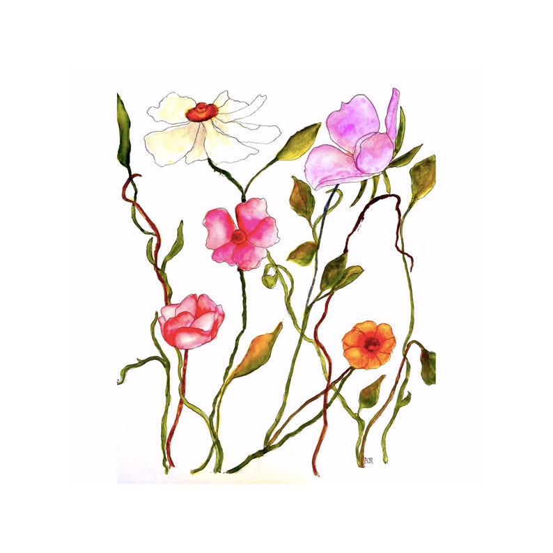Original art, watercolor painting, colorful floral wall art, one of a kind painting, minimalist wall art, fine art image 1