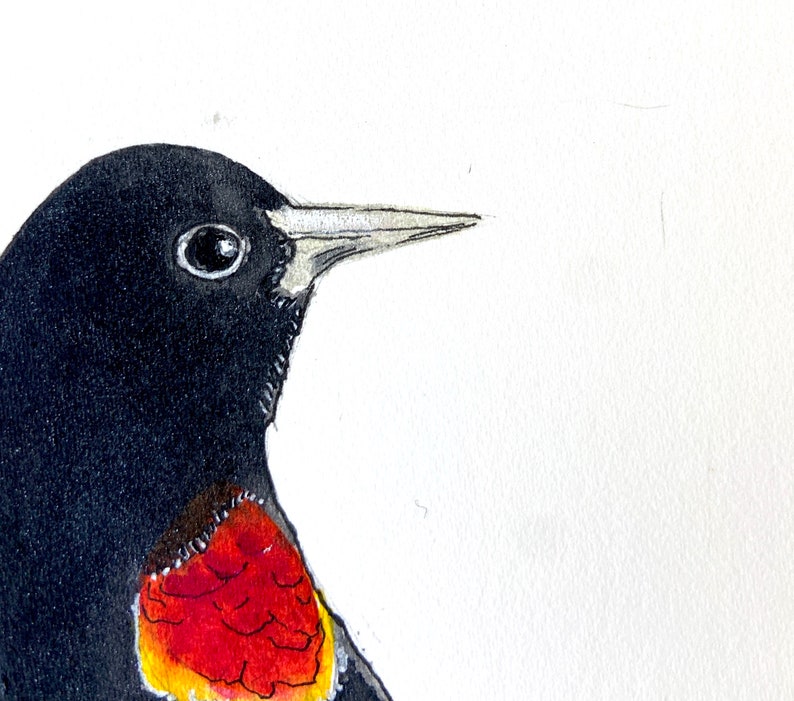 One-of-a-kind, original black bird watercolor painting, zen decor image 5