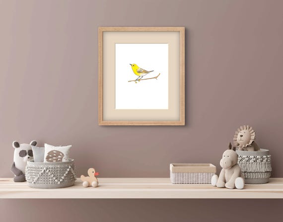 キイロアメリカムシクイの水彩画 – 鳥の壁アート - Etsy 日本