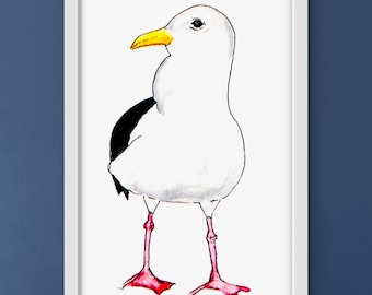 Seagull Bird Print, Coastal Wall Art, Beach House Decor