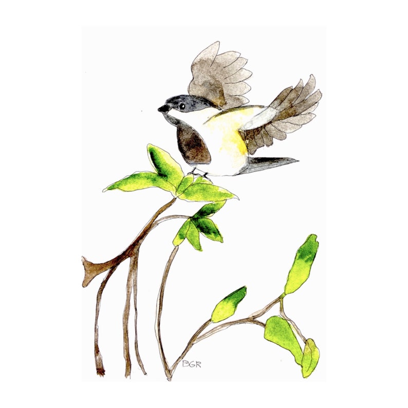 Original one of a kind watercolor, Minimalist decor, original watercolor, bird painting, anniversary gift image 1