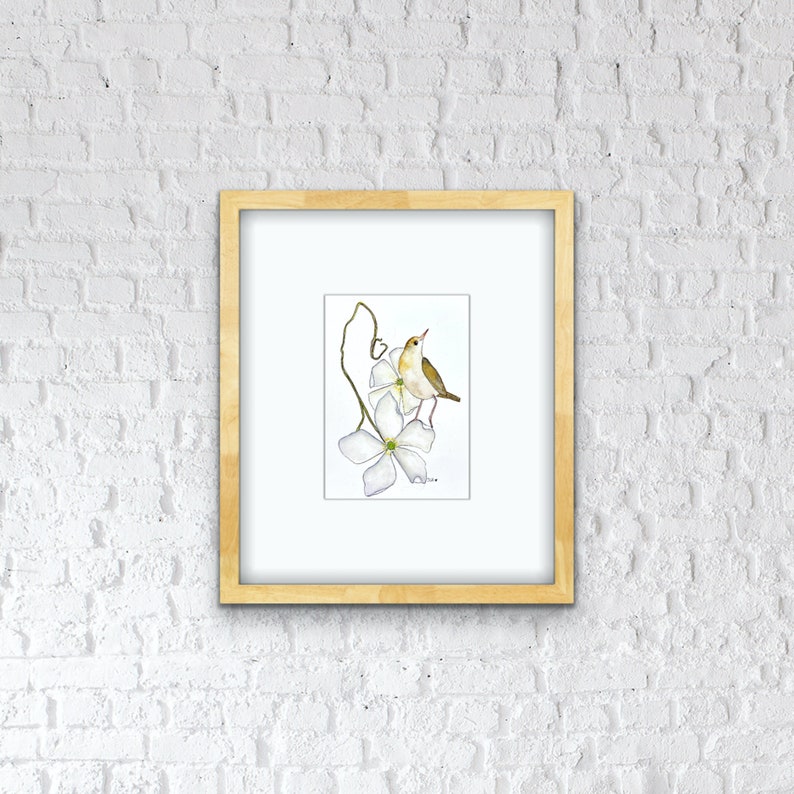 Original art, watercolor painting, minimalist wall art, one of a kind bird art, neutral wall decor image 2