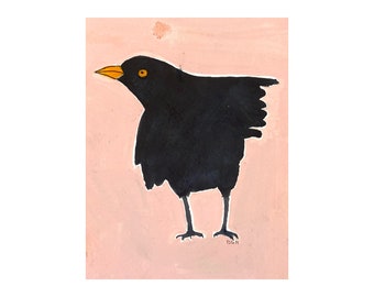 Original art, watercolor painting, one of a kind, blackbird painting, colorful painting, minimal decor