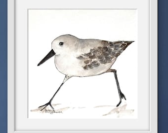 Sandpiper Bird Watercolor Art, Coastal Wall Art, Beach House Decor