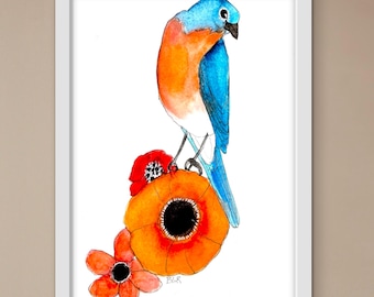 Blue Bird Fine Art Watercolor Print