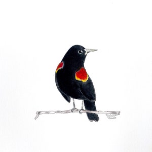 One-of-a-kind, original black bird watercolor painting, zen decor image 1