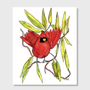 Cardinal Watercolor painting, botanical bird art prints, nature inspired wall art