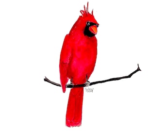 One-of-a-kind Cardinal Watercolor Painting - Home Wall Art
