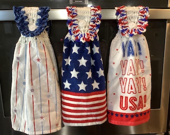 Gehaakte keukenhanddoek, hangende theedoek met knopen, patriottisch
