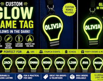 Custom Glow-in-the-Dark VBS Name Badge | Light Bulb Lanyard Tag