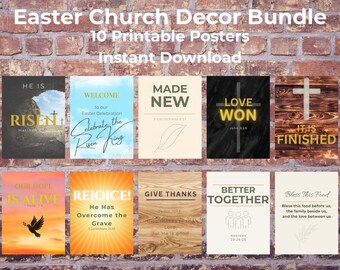Easter Church Decor Bundle | 10 Christian He Is Risen Posters (Digital Download)