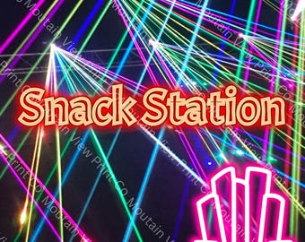 Neon Snack Station Poster | VBS Church Decor, Printed Wall Art