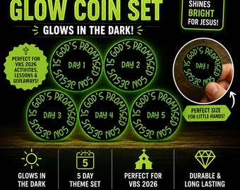 Glow in the Dark VBS Coin Set | 5 Day God's Promises Theme Tokens