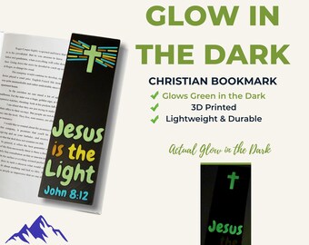 Glow in the Dark Christian Bookmark, Jesus is the Light, 3D Printed Faith Gift