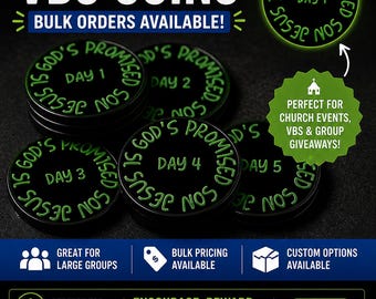 Glow in the Dark VBS Coins | Custom Faith Giveaways, Bulk Orders (50mm)
