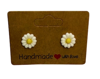 Custom Daisy Flower Stud Earrings | Yellow Center, Choose Petal Color, Handmade Spring Jewelry