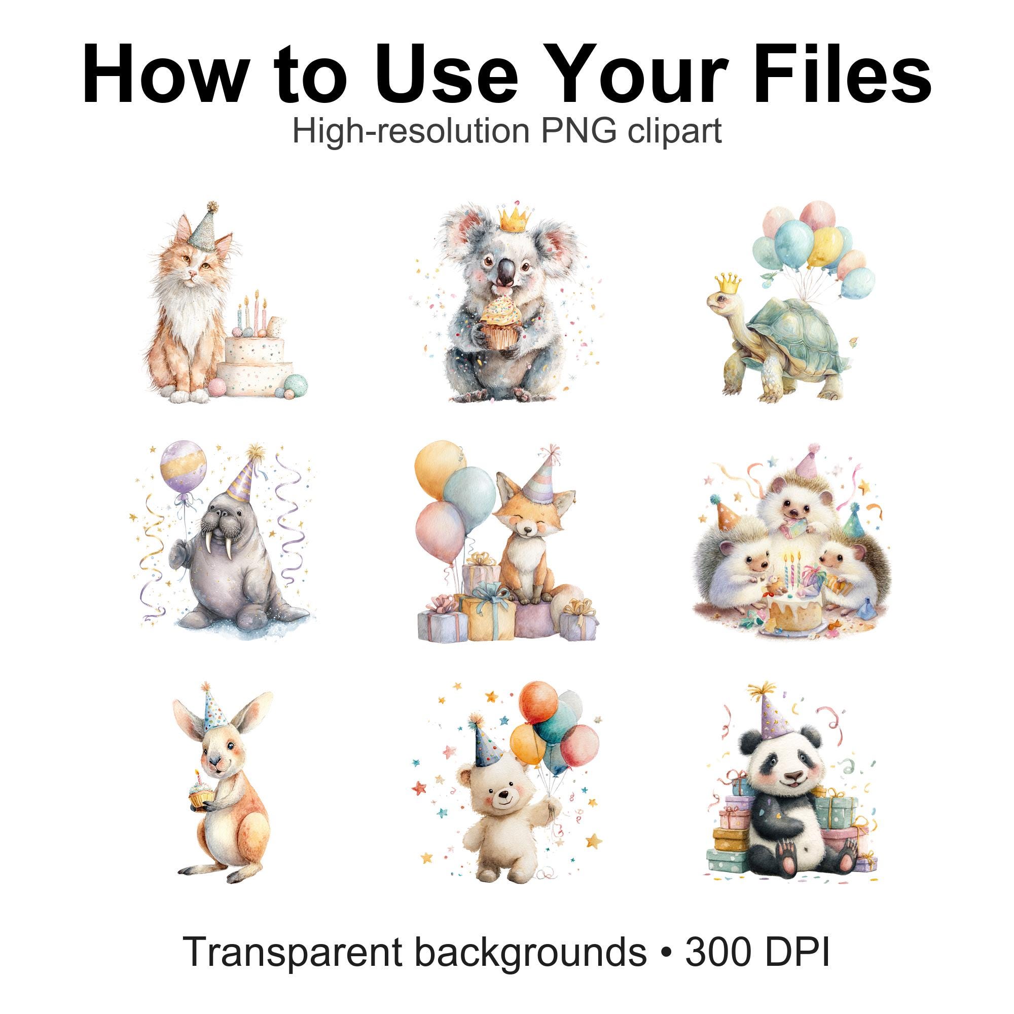 Party Animals Clipart Bundle • Cute Birthday Animals PNG • Kids Party ...