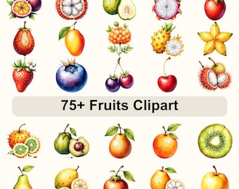 Watercolor Fruits Clipart Bundle | 75+ Cute Fruit PNG | Kawaii Feminine Illustration Commercial | Digital Summer Clipart Instant Download