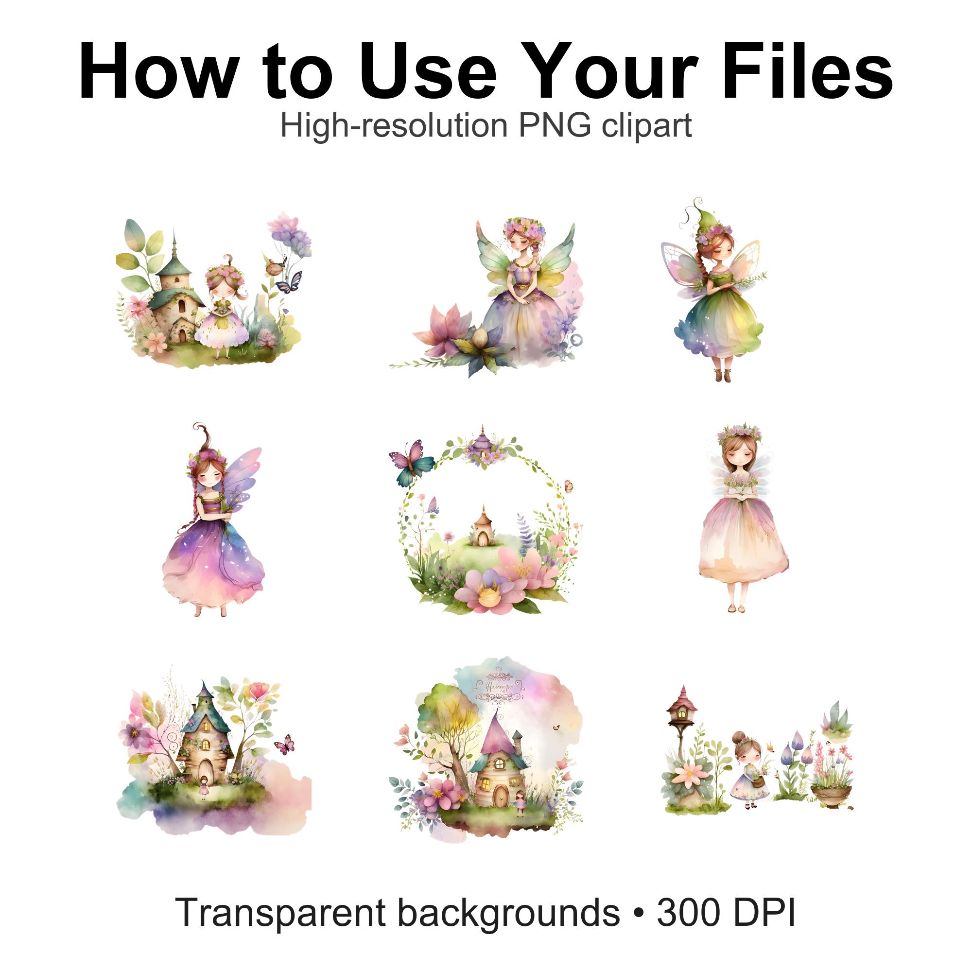 15 Fairy Garden Watercolor Clipart Bundle PNG | Magical Fairy Clipart ...