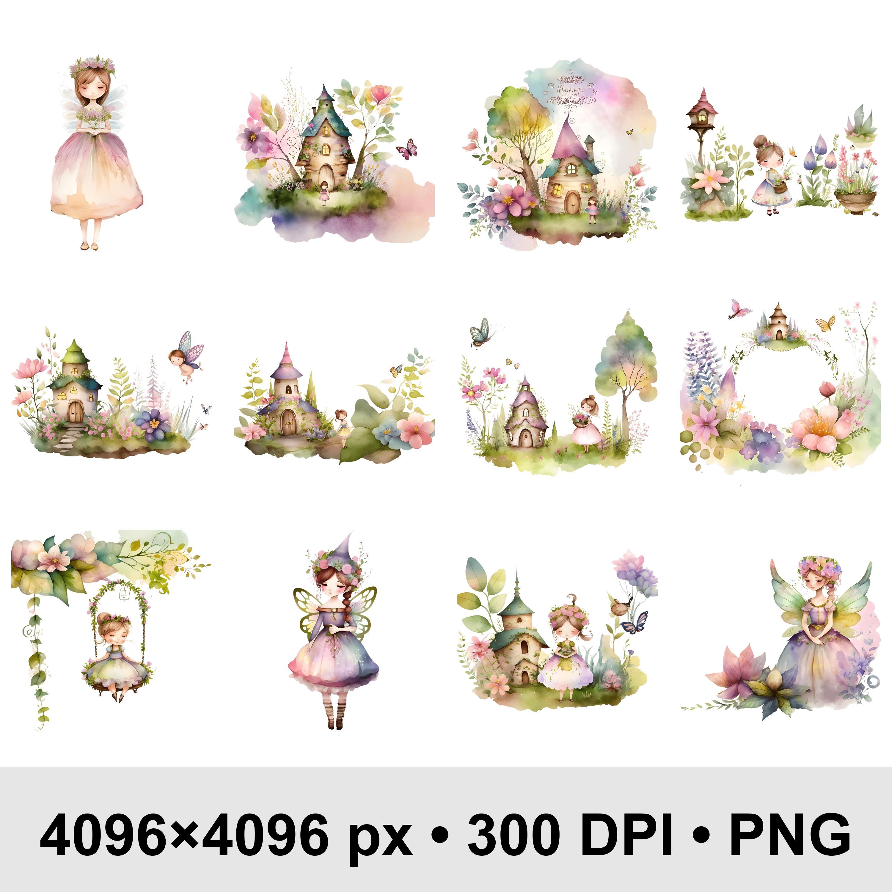 15 Fairy Garden Watercolor Clipart Bundle PNG | Magical Fairy Clipart ...