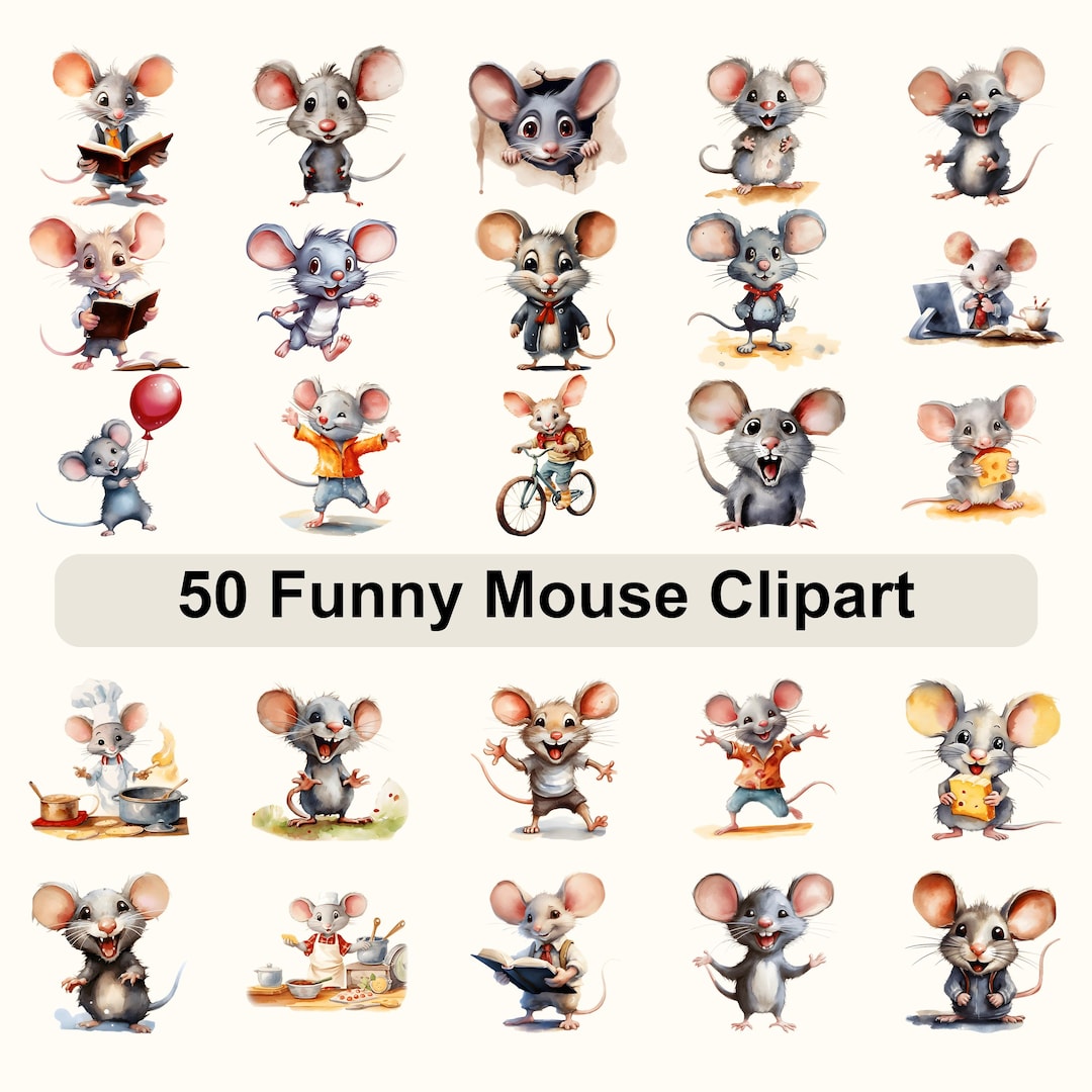 Funny Mouse Clipart Bundle | 50 Cute Cartoon Mice Pngs | Quirky Animal ...