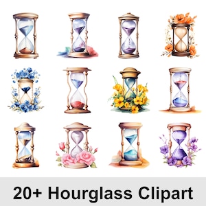 20+ Hourglass Clipart PNG Bundle | Vintage Sand Timer Graphics Pack | Time Clock Antique Illustrations for Stickers Crafts Digital Download