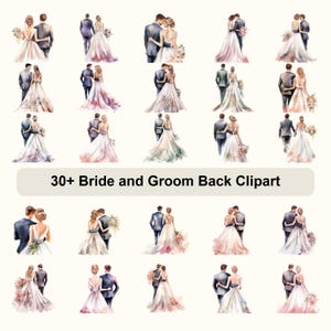 30+ Braut und Bräutigam Rückansicht, Clipart-Bundle | Hochzeitspaar PNG Grafiken | Ehe Romantische Braut Silhouette Designs für Einladungen