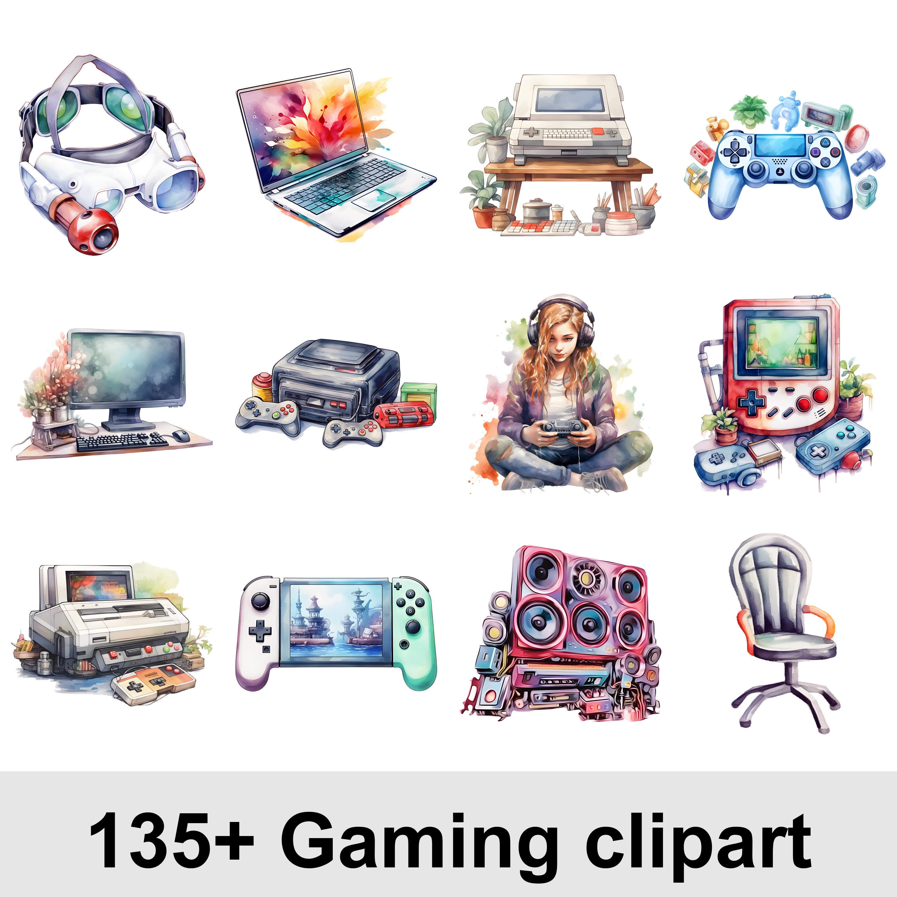 Video Game Clipart PNG Bundle | 135+ Watercolor & Neon Gaming Clipart ...