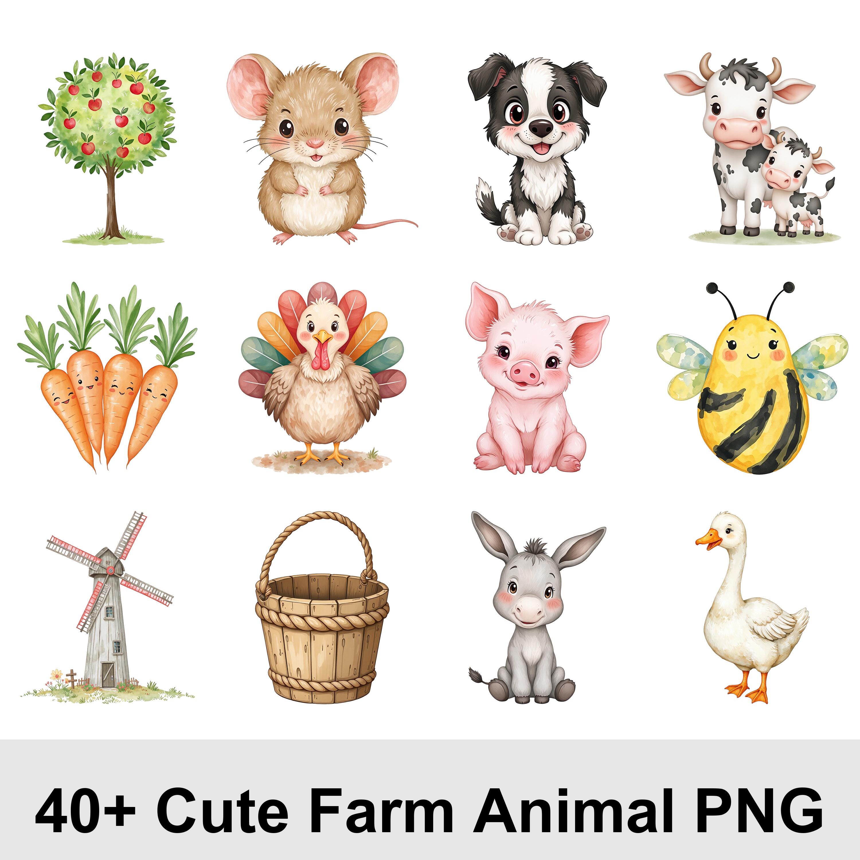 40+ Farm Animals Clipart Bundle | Cute Watercolor Farm Animal Pngs ...