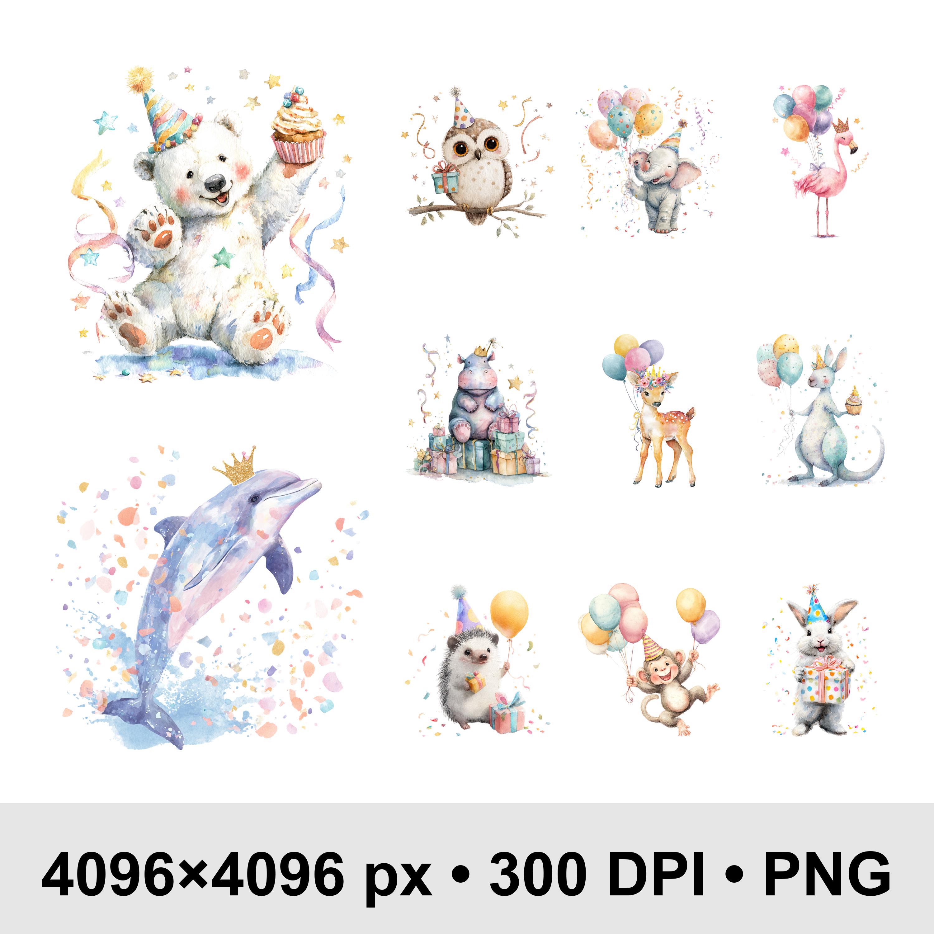 Party Animals Clipart Bundle • Cute Birthday Animals PNG • Kids Party ...