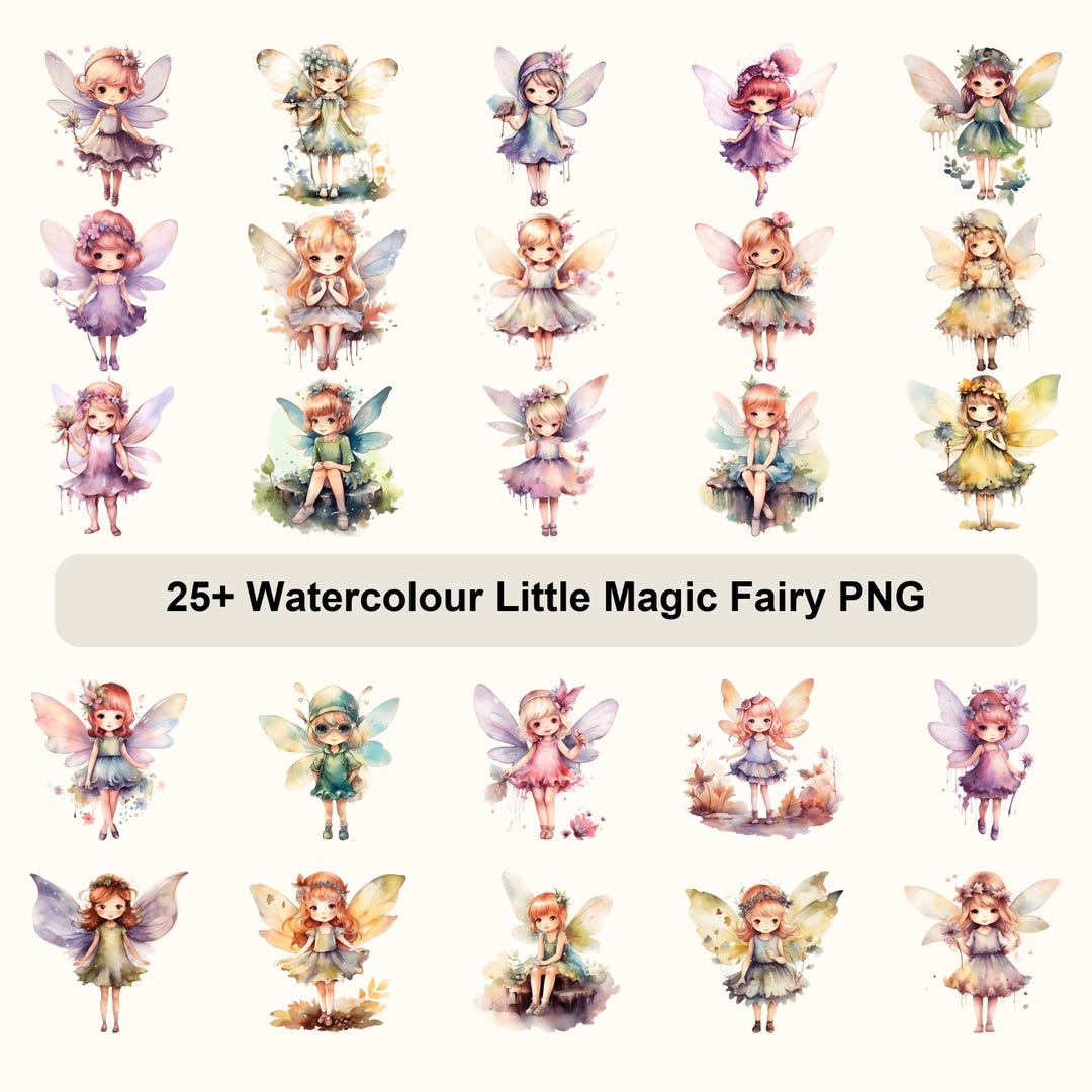 25+ Watercolor Little Magic Fairy Clipart PNG | Cute Fantasy Fairy ...