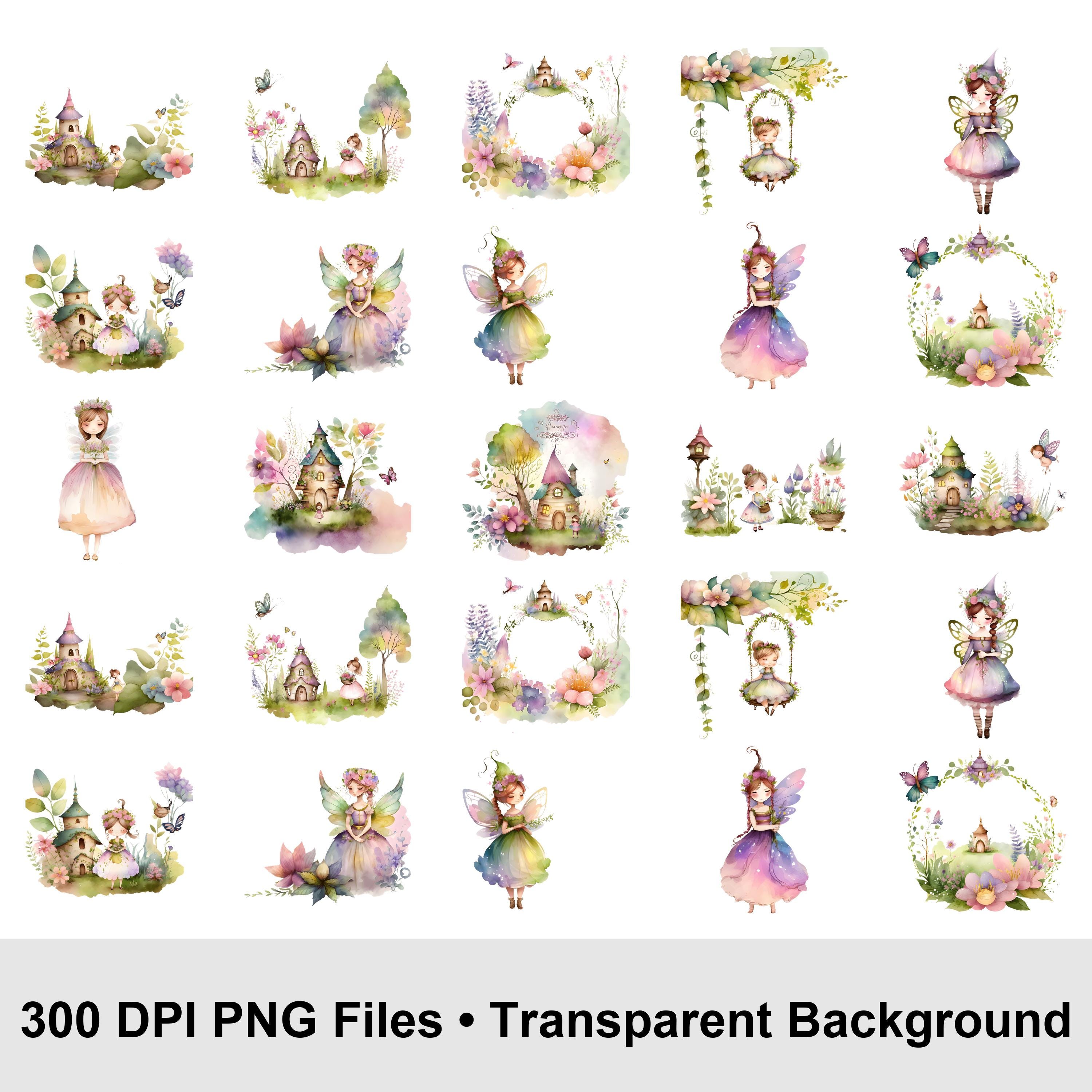 15 Fairy Garden Watercolor Clipart Bundle PNG | Magical Fairy Clipart ...