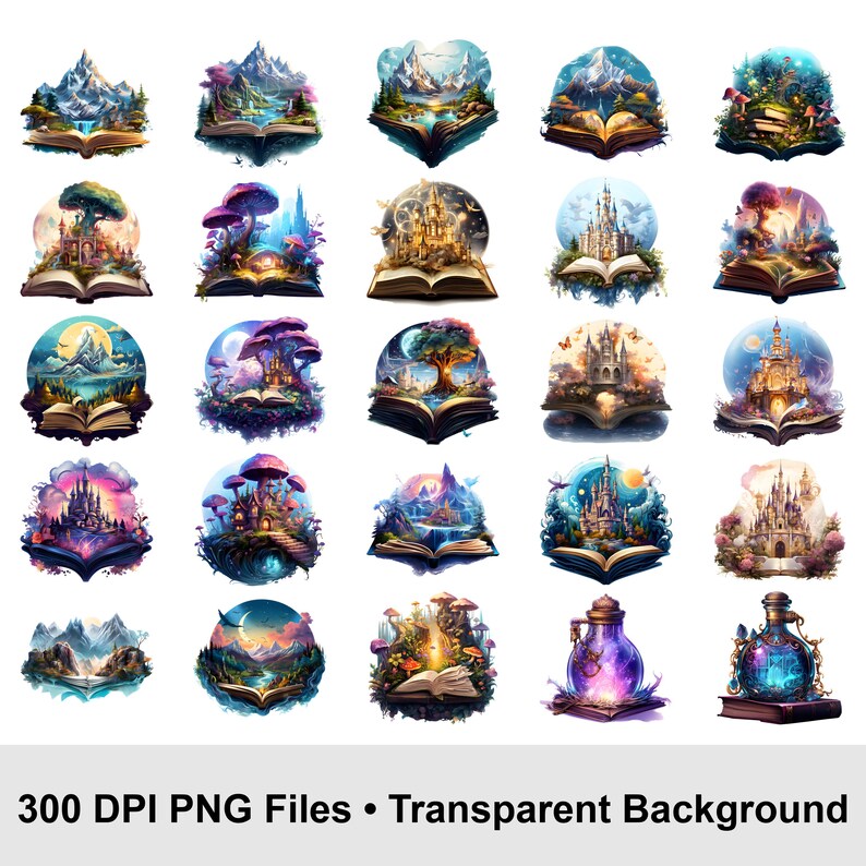 30+ Fantasy Books Clipart | Magic Book PNG Bundle | Spellbook Wizard ...