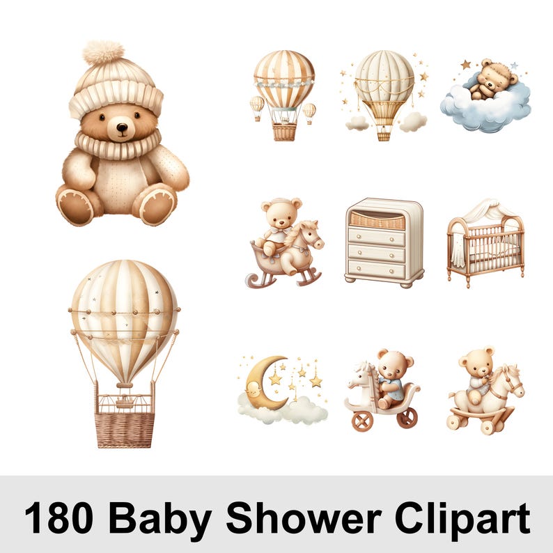 180+ Neutral Baby Shower Clipart Bundle | Beige Boho Baby Clipart PNG ...