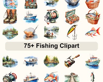 75+ aquarel vissen clipart png bundel • vis clipart en kunstaas voor T-shirt design • vliegvissen graphics • commercieel gebruik direct downloaden