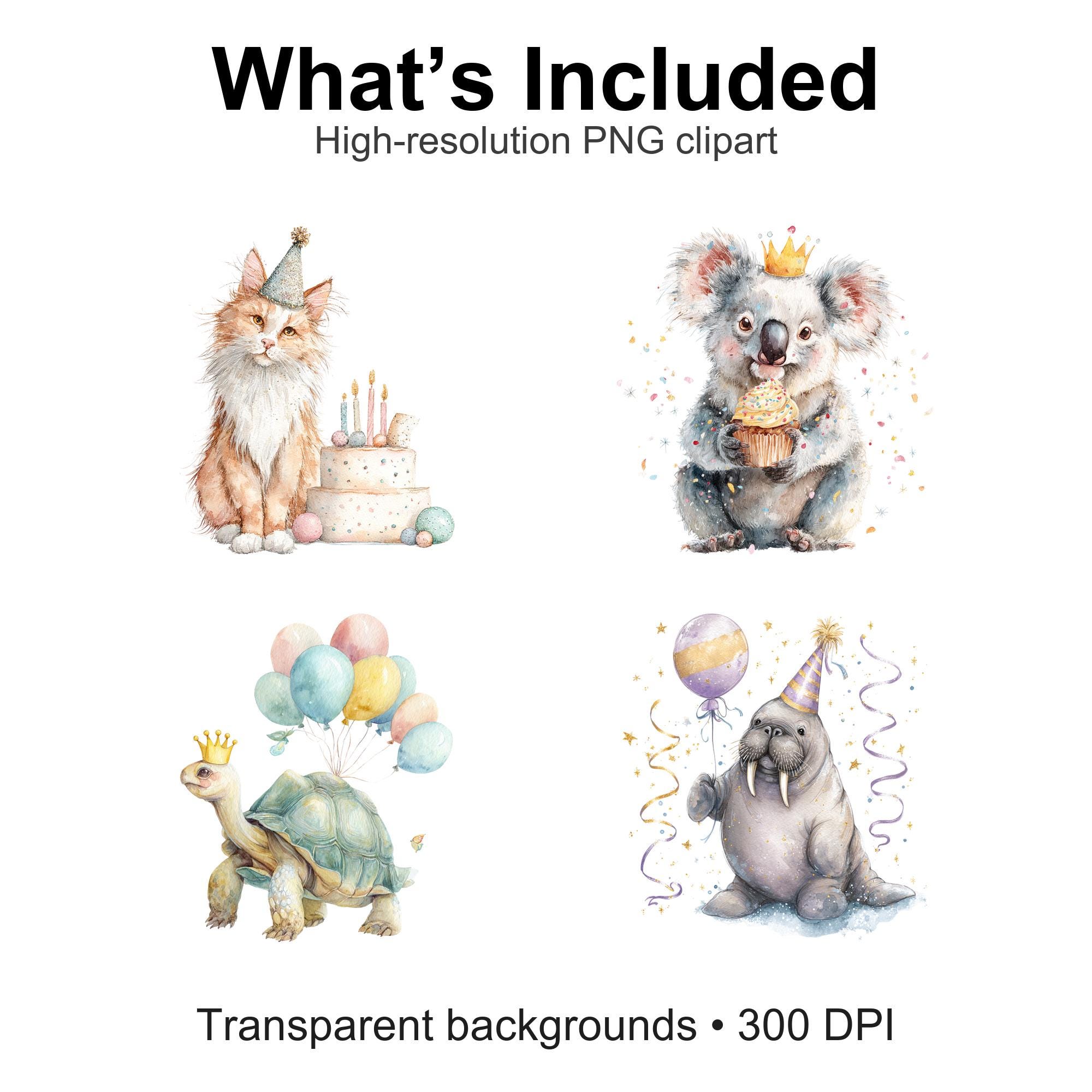 Party Animals Clipart Bundle • Cute Birthday Animals PNG • Kids Party ...