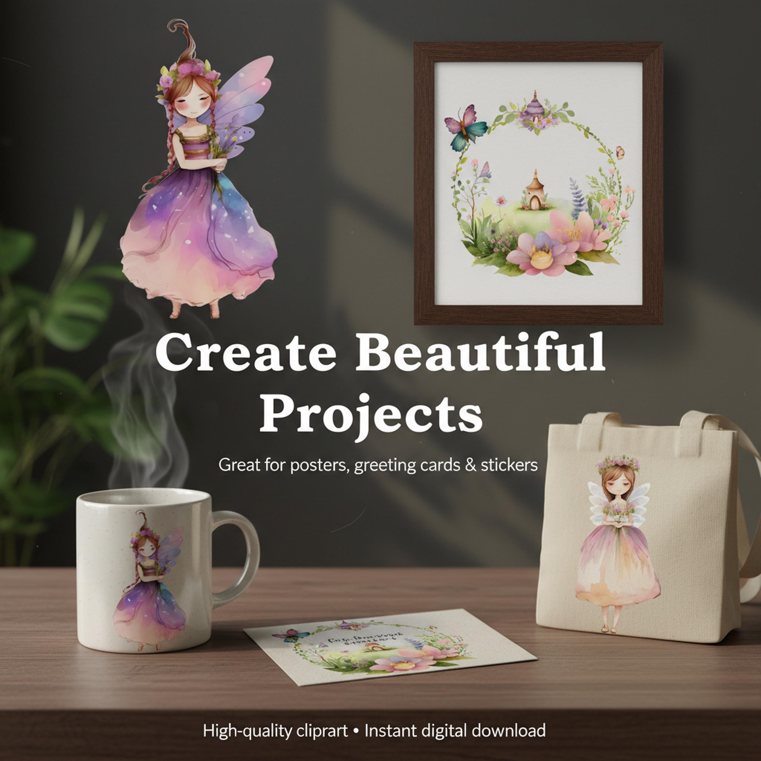 15 Fairy Garden Watercolor Clipart Bundle PNG | Magical Fairy Clipart ...