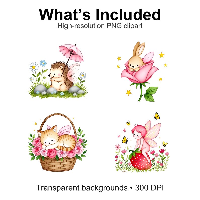 Pink Fairy Clipart Bundle | Watercolor Fairy Garden PNG Set, Magical ...