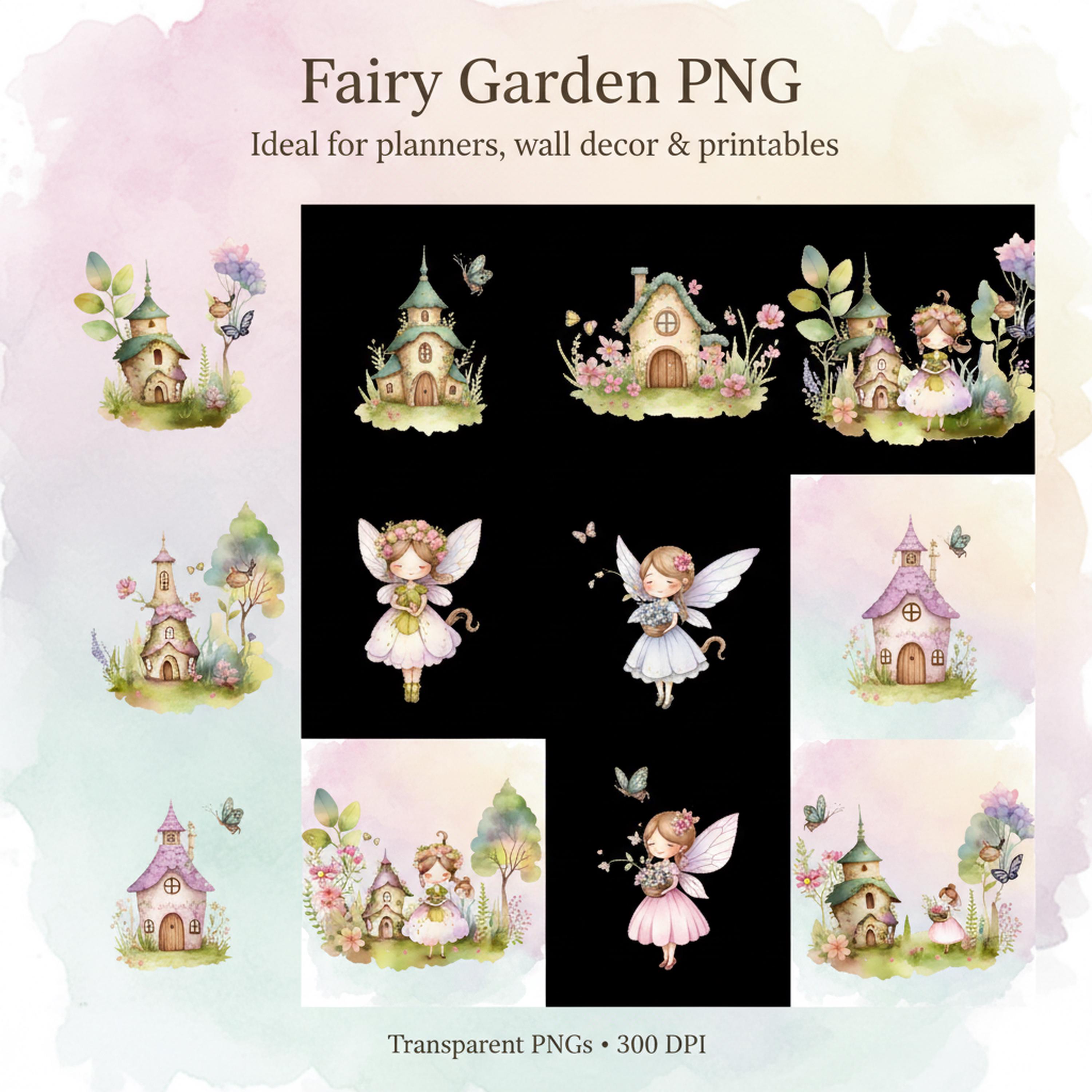 15 Fairy Garden Watercolor Clipart Bundle PNG | Magical Fairy Clipart ...