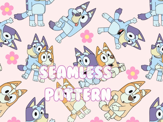 Blue Dog Seamless Pattern: Pink Floral Fabric (Digital File)