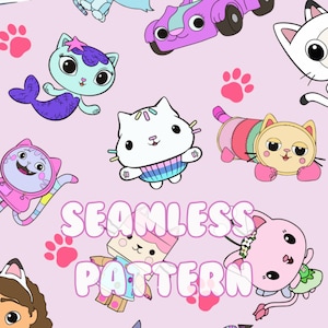 Gabby Dollhouse Friends Seamless Pattern for All Printable Surfaces