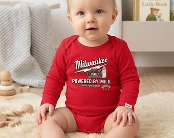 Powered By Milk ベビーロンパース | M18 Fuel をイメージしたメカニックボディスーツ (赤または黒)